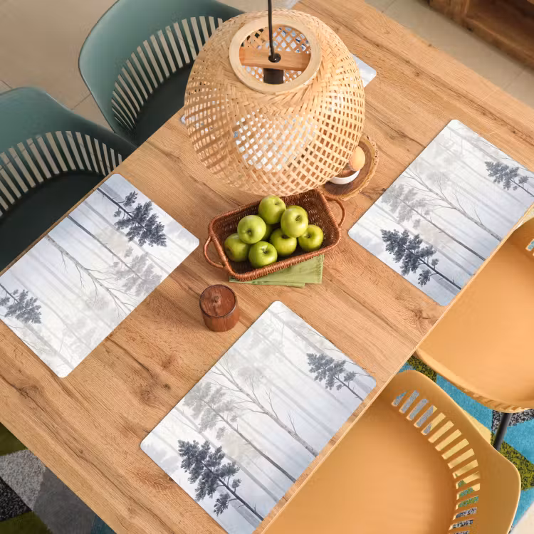 Tovaglietta – 6 pezzi - Foresta - Alberi - Nebbia - Natura - Illustrazione - Grigio — 3