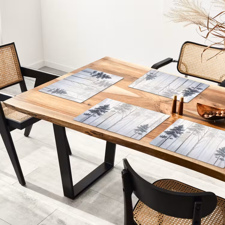 Tovaglietta – 6 pezzi - Foresta - Alberi - Nebbia - Natura - Illustrazione - Grigio — 4