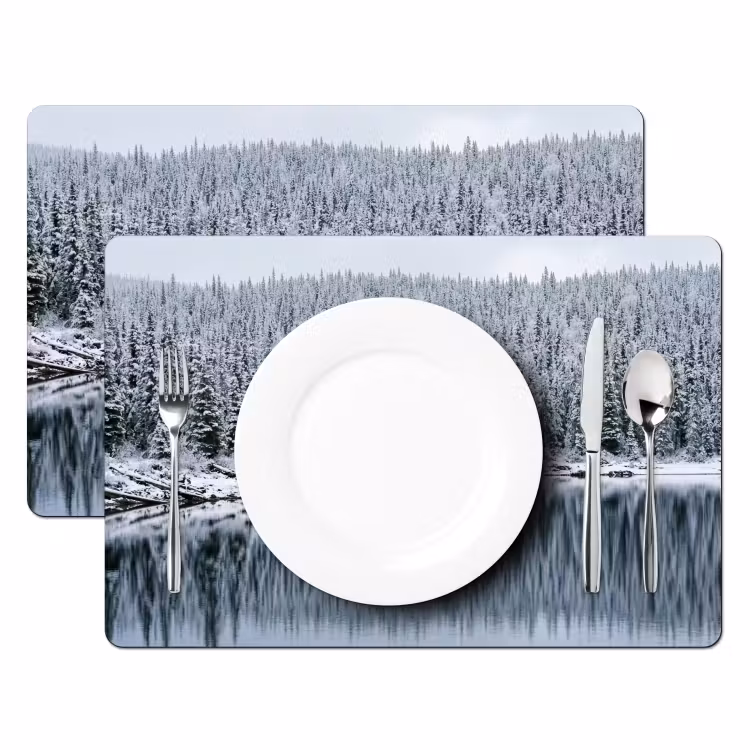 Tovaglietta – 6 pezzi - Foresta - Riflesso - Lago - Inverno - Sereno — 2