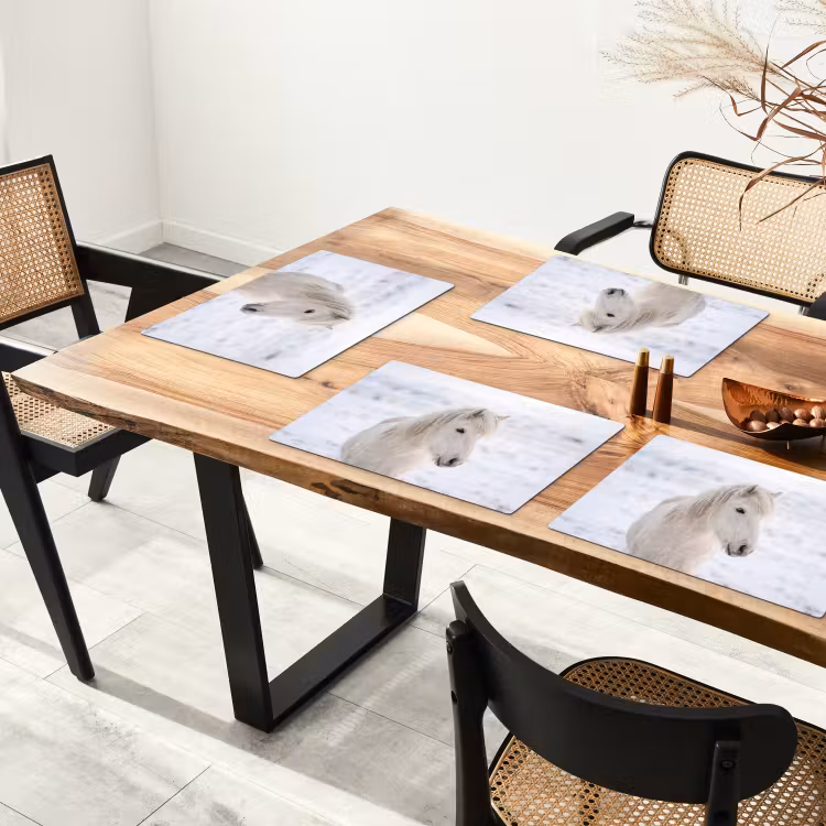 Tovaglietta – 6 pezzi - Cavallo - Testa - Inverno - Animali - Bianco — 4
