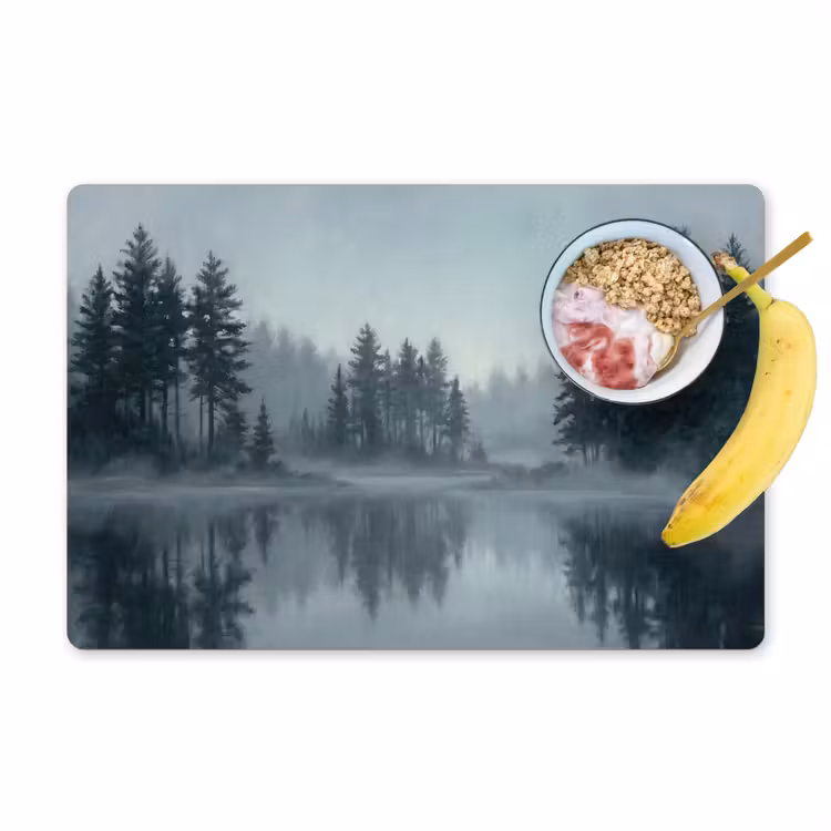 Tovaglietta – 6 pezzi - Foresta - Lago - Nebbia - Natura - Grigio — 1