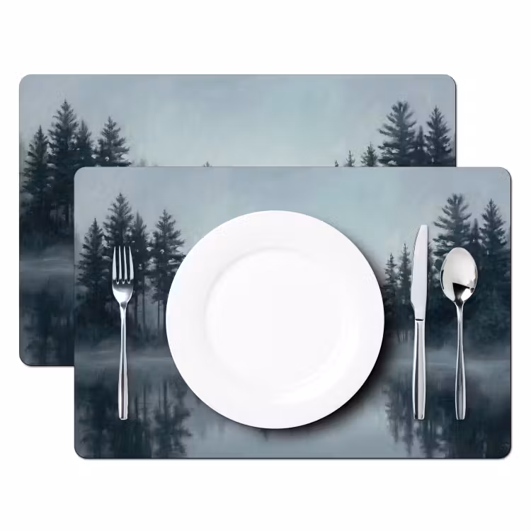 Tovaglietta – 6 pezzi - Foresta - Lago - Nebbia - Natura - Grigio — 2