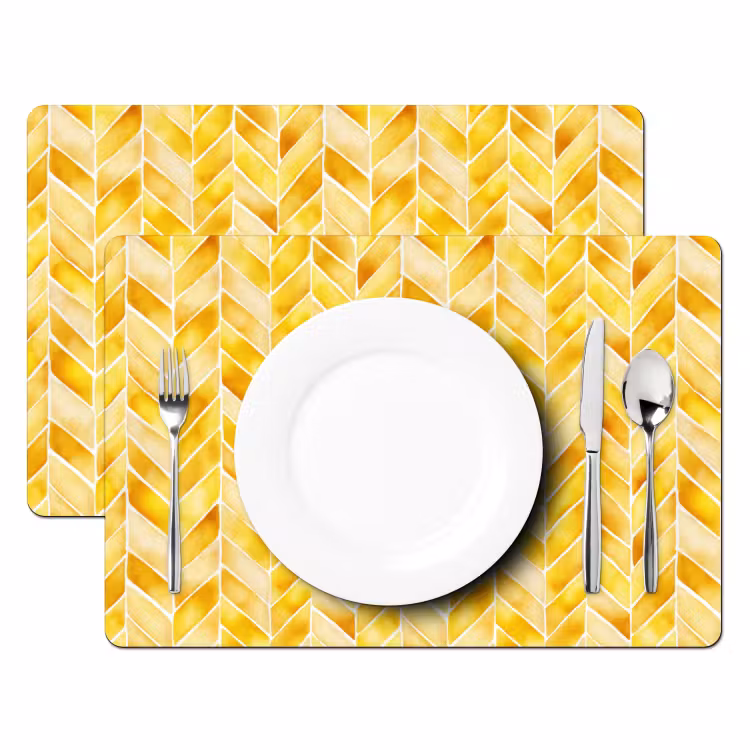 Tovaglietta – 6 pezzi - A spina di pesce - Acquerello - Motivi - Giallo dorato — 2