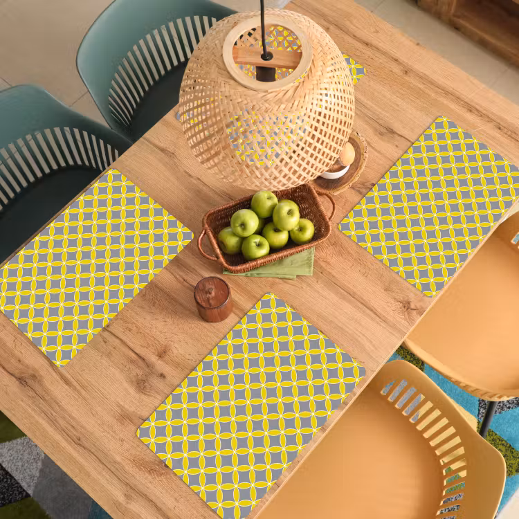 Tovaglietta – 6 pezzi - Geometrico - Cerchi - Moderno - Grigio - Giallo — 3