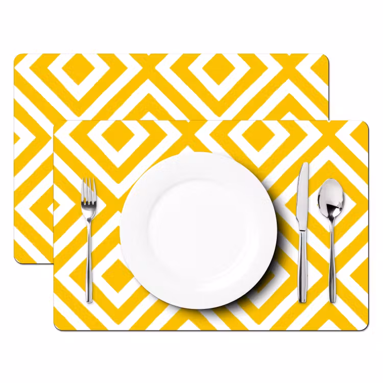 Tovaglietta – 6 pezzi - Geometrico - Linee - Moderno - Giallo - Bianco — 2