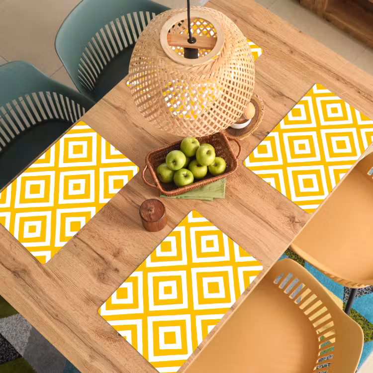 Tovaglietta – 6 pezzi - Geometrico - Linee - Moderno - Giallo - Bianco — 3