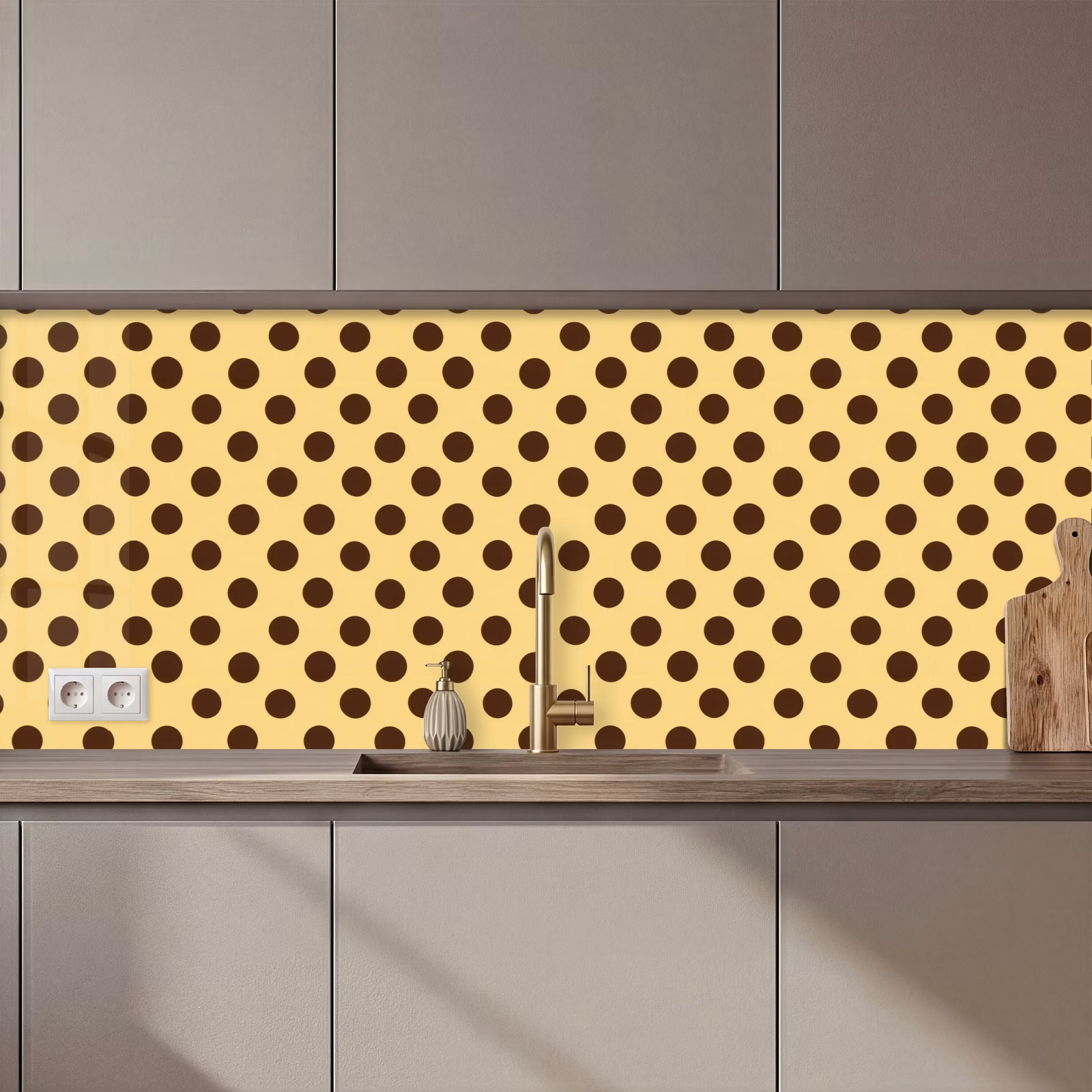 Schienale cucina - A pois - Pois - Retrò - Giallo - Marrone — 1