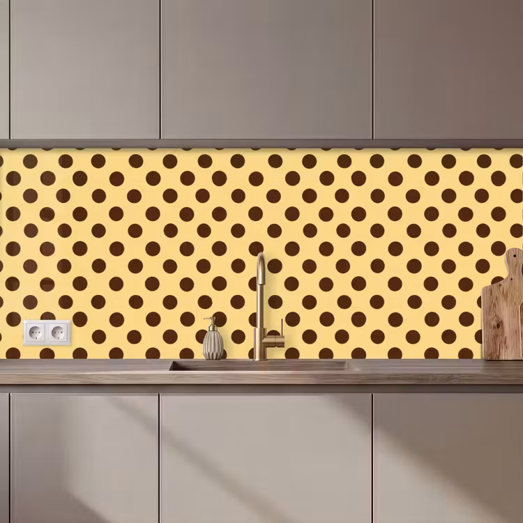 Schienale cucina - A pois - Pois - Retrò - Giallo - Marrone — 1