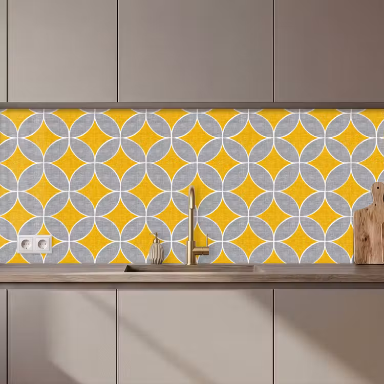 Schienale cucina - Geometrico - Cerchi - Trama - Grigio - Giallo — 1