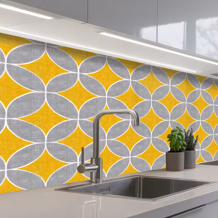 Schienale cucina - Geometrico - Cerchi - Trama - Grigio - Giallo — 2