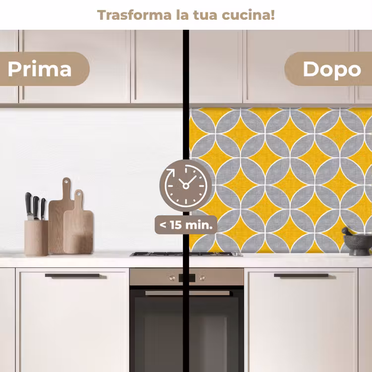 Schienale cucina - Geometrico - Cerchi - Trama - Grigio - Giallo — 3