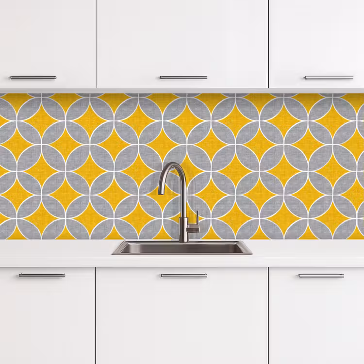 Schienale cucina - Geometrico - Cerchi - Trama - Grigio - Giallo — 4