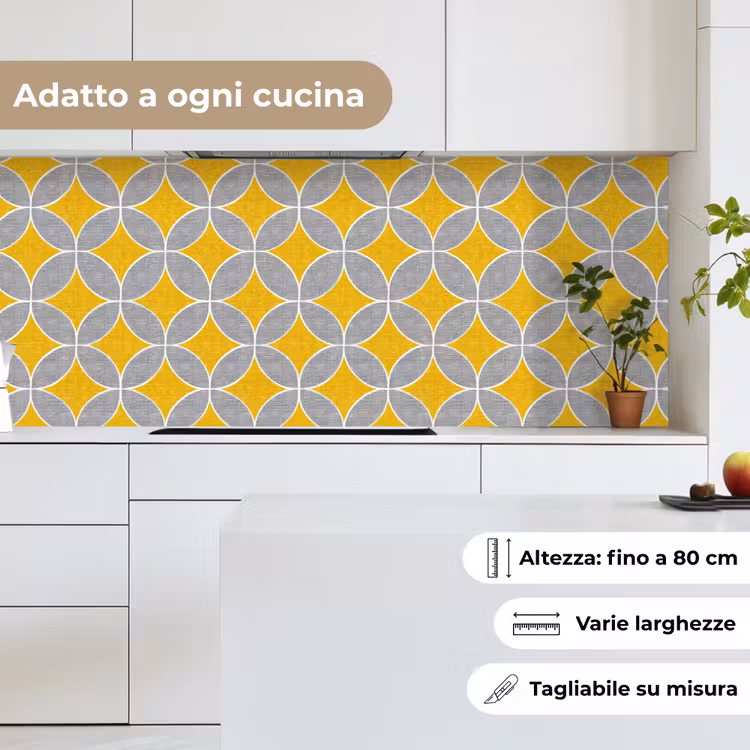 Schienale cucina - Geometrico - Cerchi - Trama - Grigio - Giallo — 7
