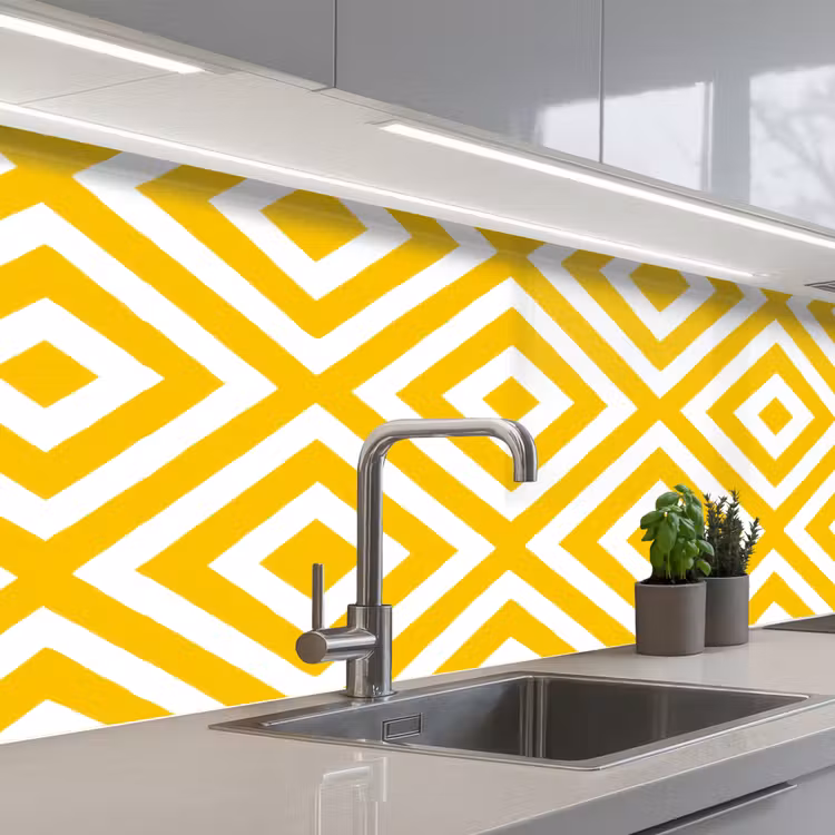 Schienale cucina - Geometrico - Linee - Moderno - Giallo - Bianco — 2
