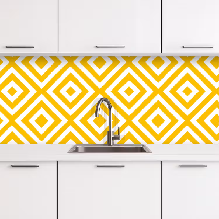 Schienale cucina - Geometrico - Linee - Moderno - Giallo - Bianco — 4