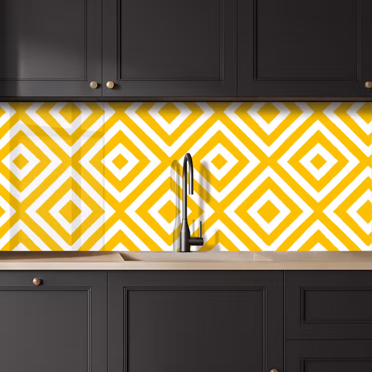 Schienale cucina - Geometrico - Linee - Moderno - Giallo - Bianco — 6