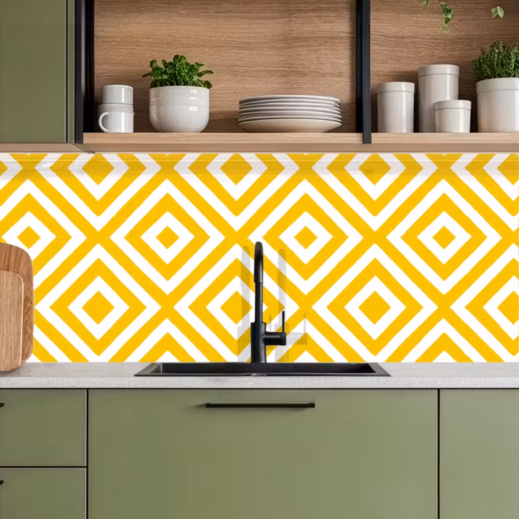 Schienale cucina - Geometrico - Linee - Moderno - Giallo - Bianco — 8