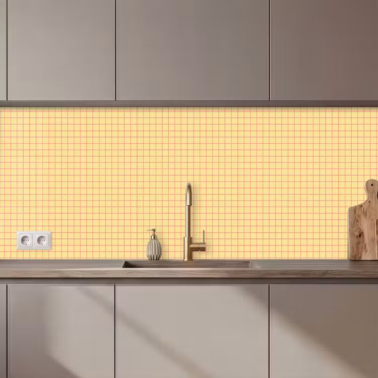 Schienale cucina - Riquadri - Griglia - Minimalista - Giallo - Rosa — 1