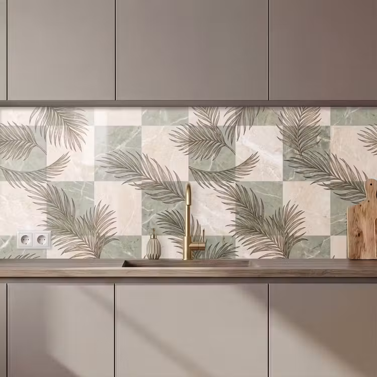 Schienale cucina - Piante - Foglie - Marmo - Moderno - Verde — 1
