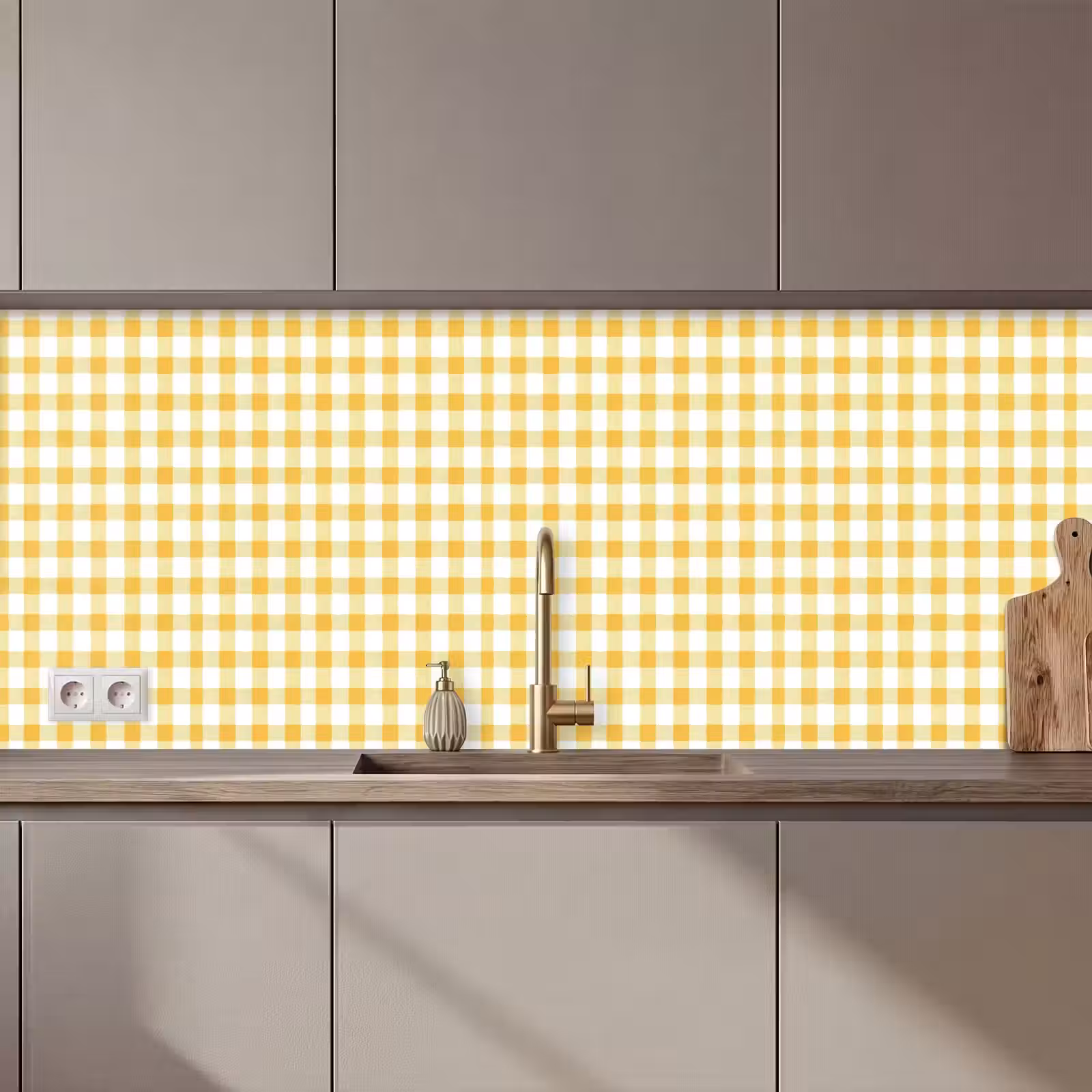 Schienale cucina - Rombi - Gingham - Classico - Giallo e bianco — 1