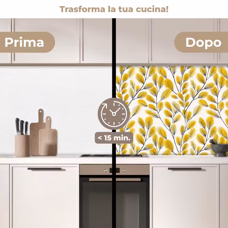 Schienale cucina - Foglie - Botanico - Elegante - Giallo - Nero — 3