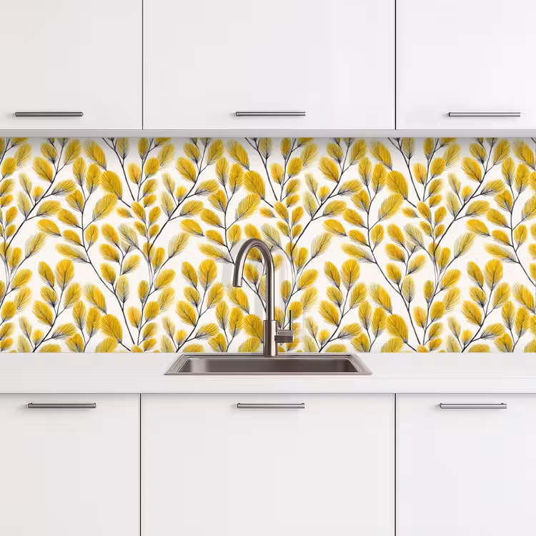 Schienale cucina - Foglie - Botanico - Elegante - Giallo - Nero — 4