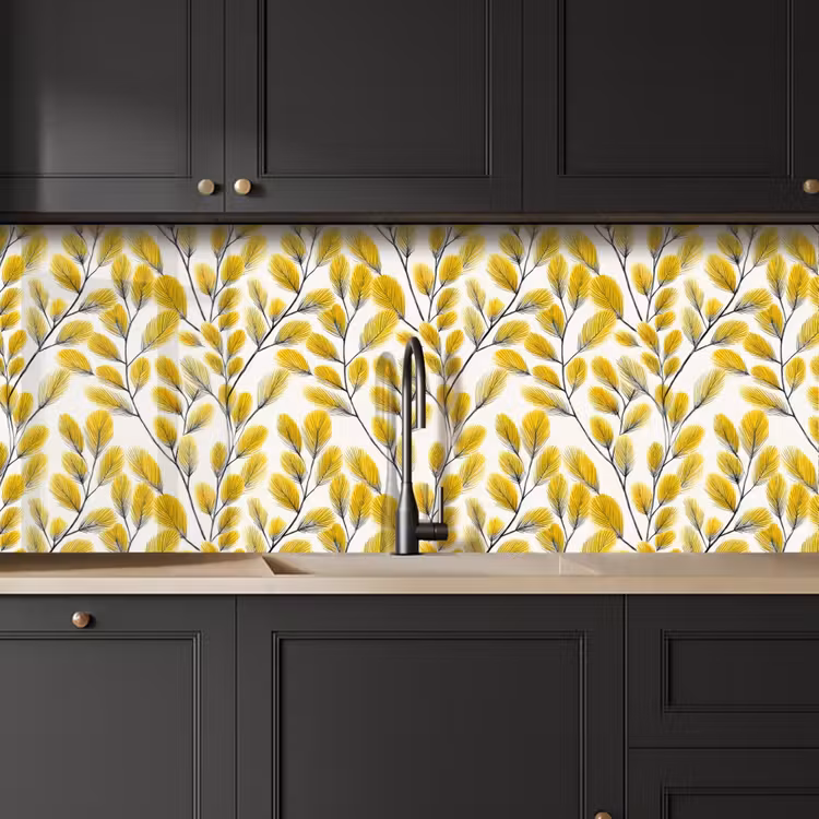 Schienale cucina - Foglie - Botanico - Elegante - Giallo - Nero — 6