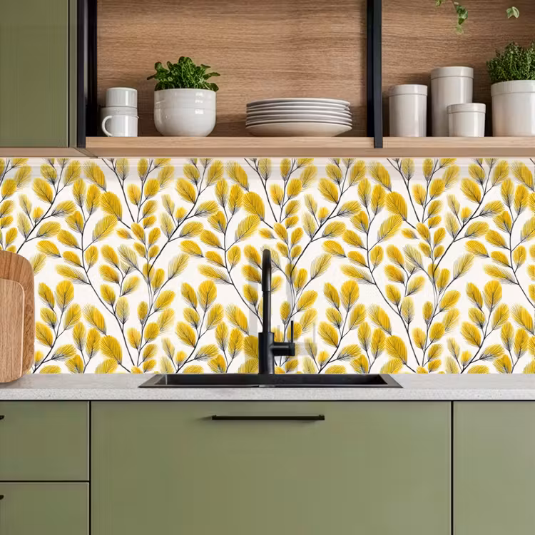 Schienale cucina - Foglie - Botanico - Elegante - Giallo - Nero — 8
