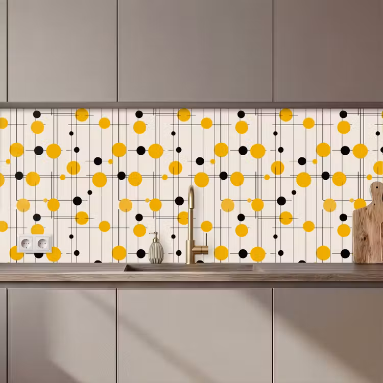 Schienale cucina - Geometrico - Retrò - Linee - Giallo ocra - Nero — 1