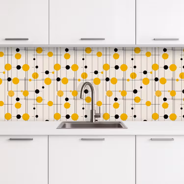 Schienale cucina - Geometrico - Retrò - Linee - Giallo ocra - Nero — 4