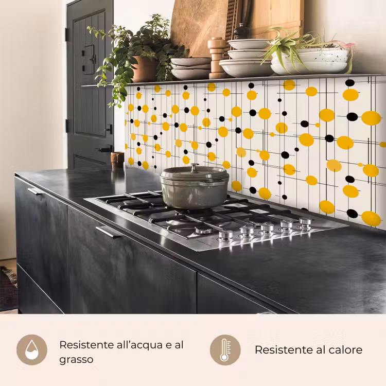 Schienale cucina - Geometrico - Retrò - Linee - Giallo ocra - Nero — 5