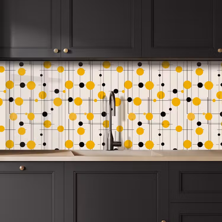 Schienale cucina - Geometrico - Retrò - Linee - Giallo ocra - Nero — 6