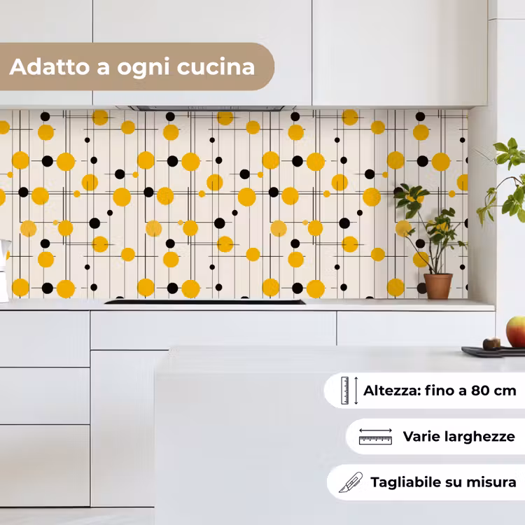 Schienale cucina - Geometrico - Retrò - Linee - Giallo ocra - Nero — 7