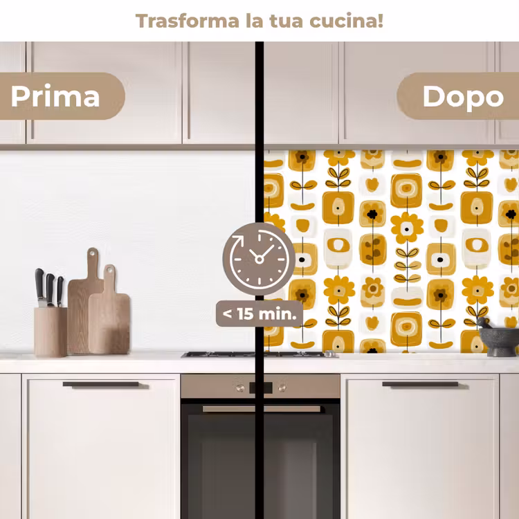 Schienale cucina - Retro - Astratto - Fiori - Giallo ocra — 3