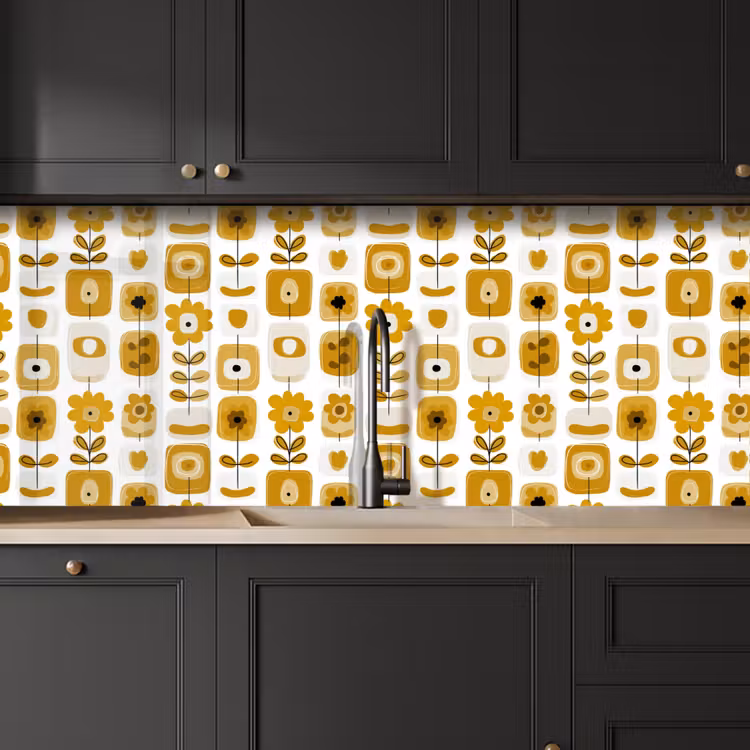 Schienale cucina - Retro - Astratto - Fiori - Giallo ocra — 6