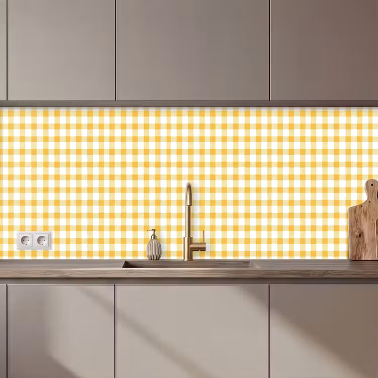 Schienale cucina - Rombi - Gingham - Classico - Giallo e bianco — 1