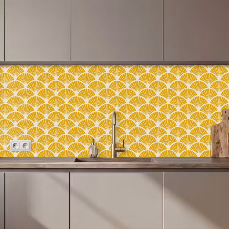Schienale cucina - Ventagli - Art Déco - Retrò - Giallo ocra — 1