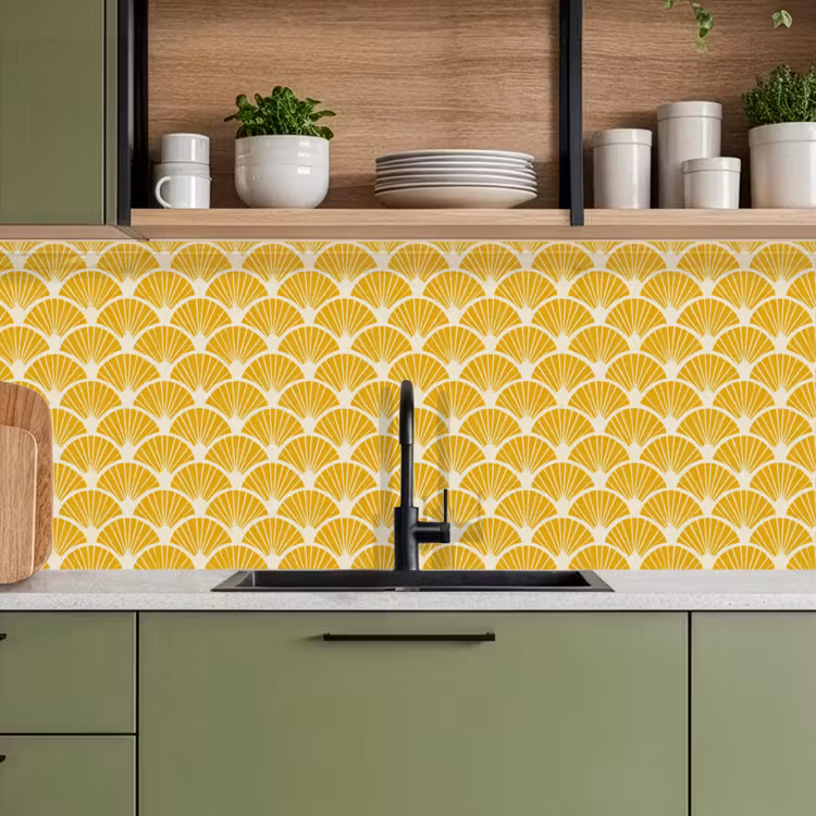 Schienale cucina - Ventagli - Art Déco - Retrò - Giallo ocra — 8