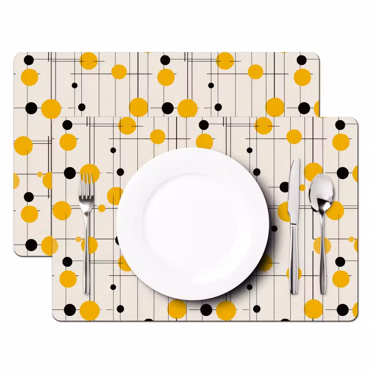 Tovaglietta – 6 pezzi - Geometrico - Retrò - Linee - Giallo ocra - Nero — 2