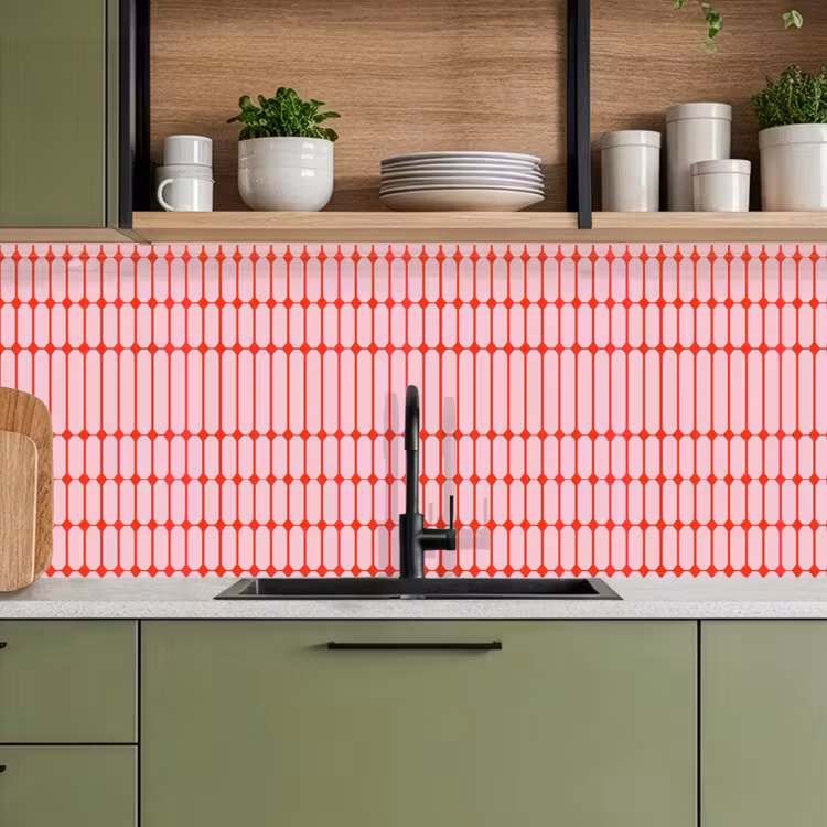 Schienale cucina - Geometrico - Minimalista - Rosso - Rosa — 8
