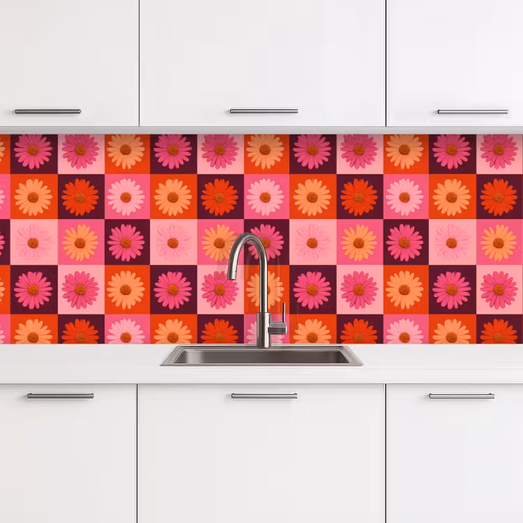 Schienale cucina - Margarite - Scacchiera - Retrò - Rosa - Arancione — 4