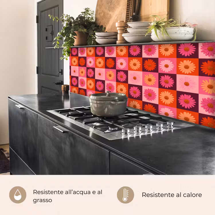 Schienale cucina - Margarite - Scacchiera - Retrò - Rosa - Arancione — 5