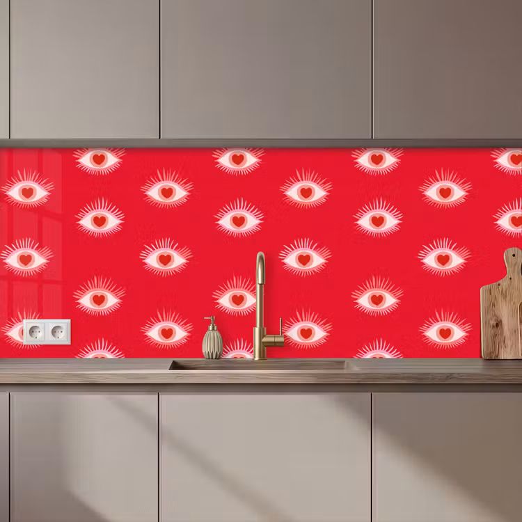 Schienale cucina - Occhi - Cuore - Astratto - Rosso - Rosa — 1