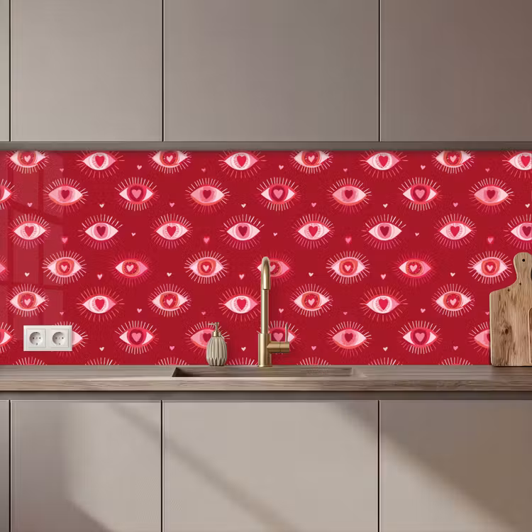 Schienale cucina - Occhi - Motivo - Rosa - Rosso scuro — 1