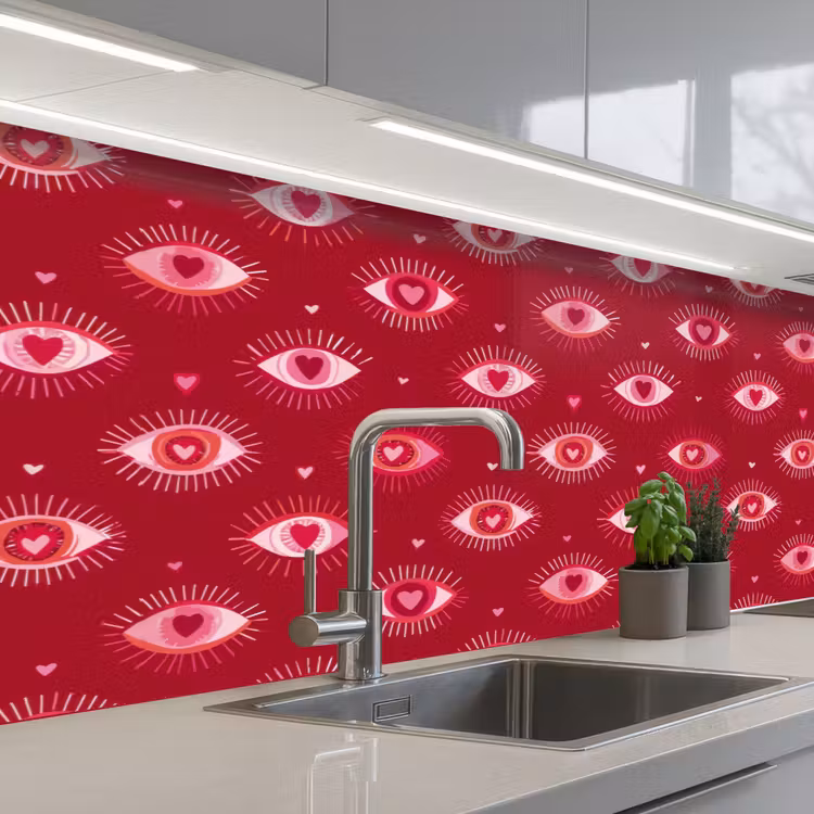 Schienale cucina - Occhi - Motivo - Rosa - Rosso scuro — 2