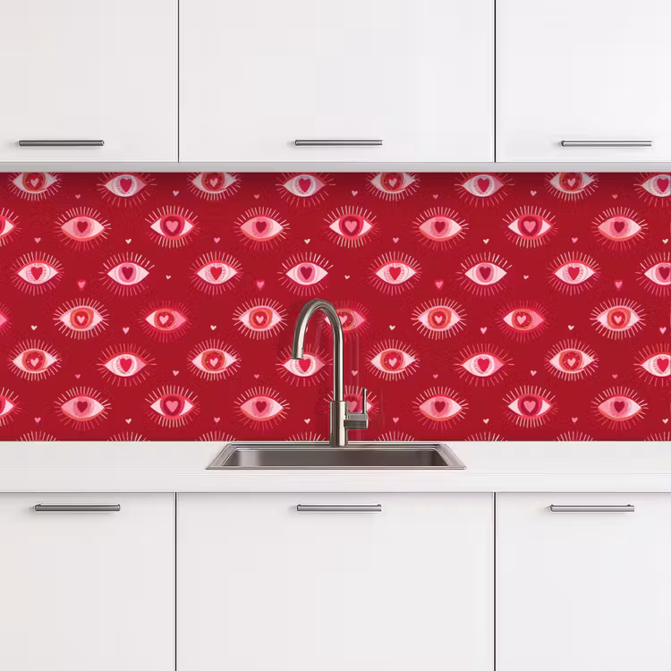 Schienale cucina - Occhi - Motivo - Rosa - Rosso scuro — 4