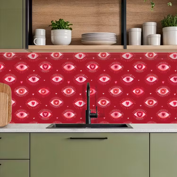 Schienale cucina - Occhi - Motivo - Rosa - Rosso scuro — 8