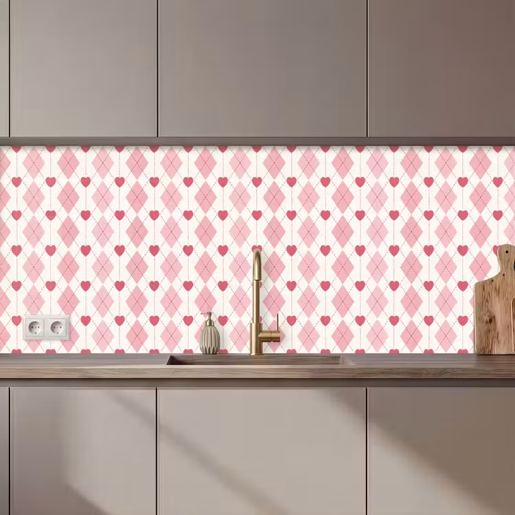 Schienale cucina - Rombi - Classico - Rosa - Bianco — 1