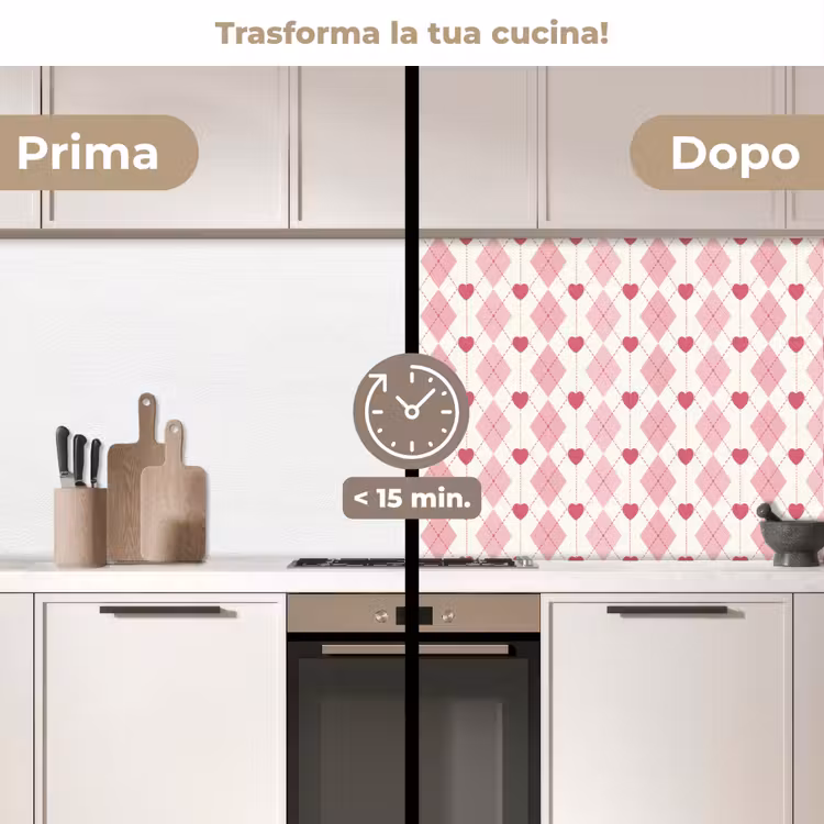 Schienale cucina - Rombi - Classico - Rosa - Bianco — 3