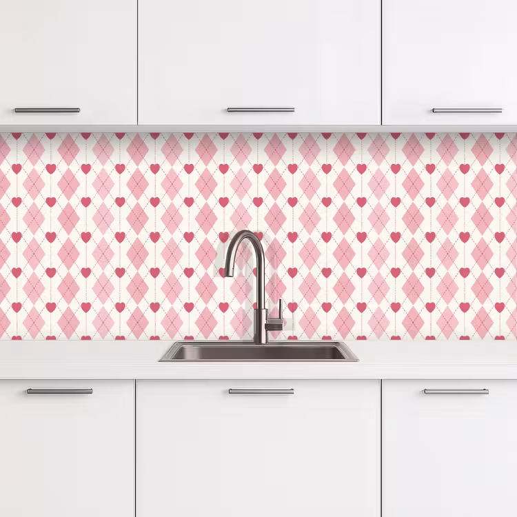 Schienale cucina - Rombi - Classico - Rosa - Bianco — 4